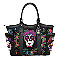 "Sweet Spirits" Shoulder Tote With Sugar Skull Artistry