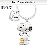 PEANUTS Snoopy & Woodstock Crystal Personalized Necklace