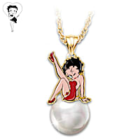 Betty Boop Cultured Freshwater Pearl Pendant Necklace