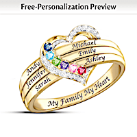 Birthstone My Family, My Heart Personalized Ring