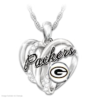 Green Bay Packers Necklace With Enameled Logo & Crystals