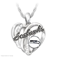 Seattle Seahawks Necklace With Enameled Logo & Crystals