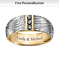 Damascus Steel And Black Sapphire Personalized Men's Ring