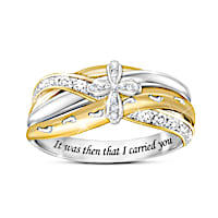 "Footprints In The Sand" Diamond Cross Ring With Poem Card