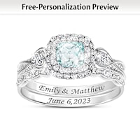 1.5-Carat Aquamarine & Topaz Personalized Bridal Ring Set