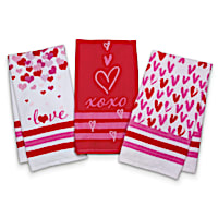 "Lots Of Love" Set Of 3 Cotton Terry Hand Towels
