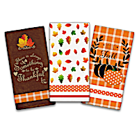 "Hello Fall" Set Of 3 Cotton Terry Hand Towels
