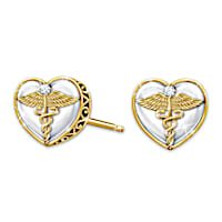 Work Of Heart Diamond Caduceus Earrings For Healthcare Workers