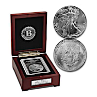 Silver Eagle Struck Thru Obverse Error Coin And Display Box
