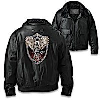 St. Michael The Archangel Leather Men's Bomber Jacket