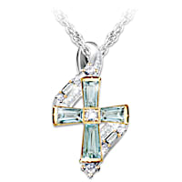 "Heavenly Father" Sky Blue Topaz Cross Pendant Necklace