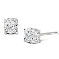 Diamond And Solid Sterling Silver Stud Earrings