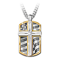 Genuine Diamond God Bless The Brave Pendant Necklace