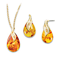 4-Carat Amber Drops Of Honey Necklace And Earrings Set
