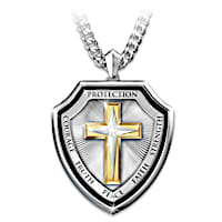 Genuine White Sapphire Shield Of Faith Pendant Necklace