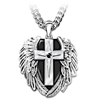 Black Sapphire Guardian Angel Shield Pendant For Son