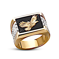 Sculpted Eagle Genuine Black Onyx Inlay Wings Of Glory Ring