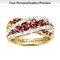 "A Dozen Rubies Of Love" Personalized Ring With Your 2 Names