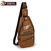 USMC Faux Leather Crossbody Sling Bag With Embroidered Patch