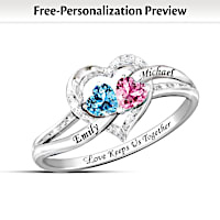 Promise Ring Personalized With 2 Names & Crystal Birthstones