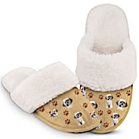 Shih Tzu Faux Suede Women's Slippers With Faux Fur