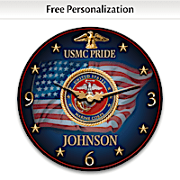 "USMC Pride" Wooden Wall Clock Personalized With Family Name