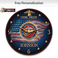 "USMC Pride" Wooden Wall Clock Personalized With Family Name