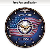 "Navy Pride" Wooden Wall Clock Personalized With Family Name