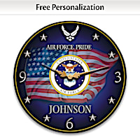 "Air Force Pride" Wooden Wall Clock Personalized With Name