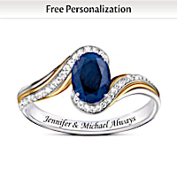 Love's Devotion Midnight Blue Sapphire Ring With 2 Names