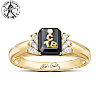 18K Gold-Plated Elvis TCB Ring With Black Inlay And Crystals