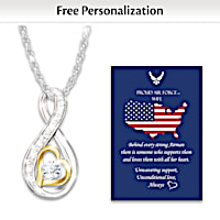 Genuine Diamond Unwavering Support USAF Pendant Necklace