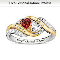 Garnet And Topaz Heart Ring With Couple's Engraved Names
