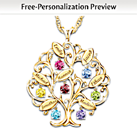 Family Tree Personalized Crystal Birthstone Pendant Necklace