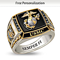 Black Diamond USMC Ring With Initials: Choose Your Insignia