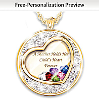 Birthstone Mother Holds Child's Heart Personalized Necklace