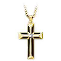 "Strong In Faith" White Sapphire Cross Pendant Necklace