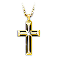 Genuine White Sapphire Strong In Faith Men's Cross Necklace