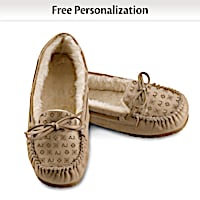 Personalized Women's Suede Camel Moccasins With Initials