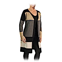 "Chelsea" Colorblock Knee-Length Cardigan Sweater