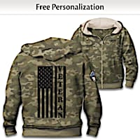 "Proud Veteran" Personalized Men's Full-Zip Camo Hoodie