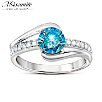 "Enchanted Sky" Genuine Blue And White Moissanite Ring