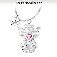 Personalized Granddaughter Angel Birthstone Pendant Necklace