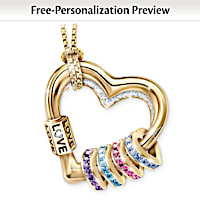 Birthstone & A Diamond My Family Heart Personalized Necklace