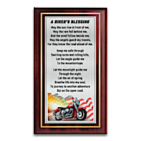A Biker's Blessing Wall Plaque With Patriotic Motorcycle Art