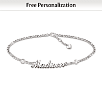 Personalized Name Anklet With Diamonds: Choose A Metal