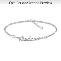 Personalized Name Anklet With Diamonds: Choose A Metal