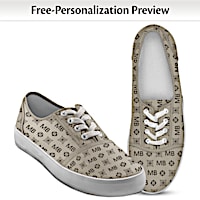 Designer-Style Printed Tan Canvas Shoes With Your Initials