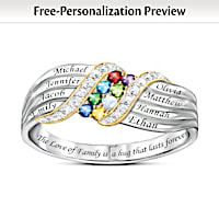 Birthstone & Genuine Topaz Family Hug Personalized Ring