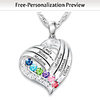 My Family, My Heart Personalized Birthstone Pendant Necklace